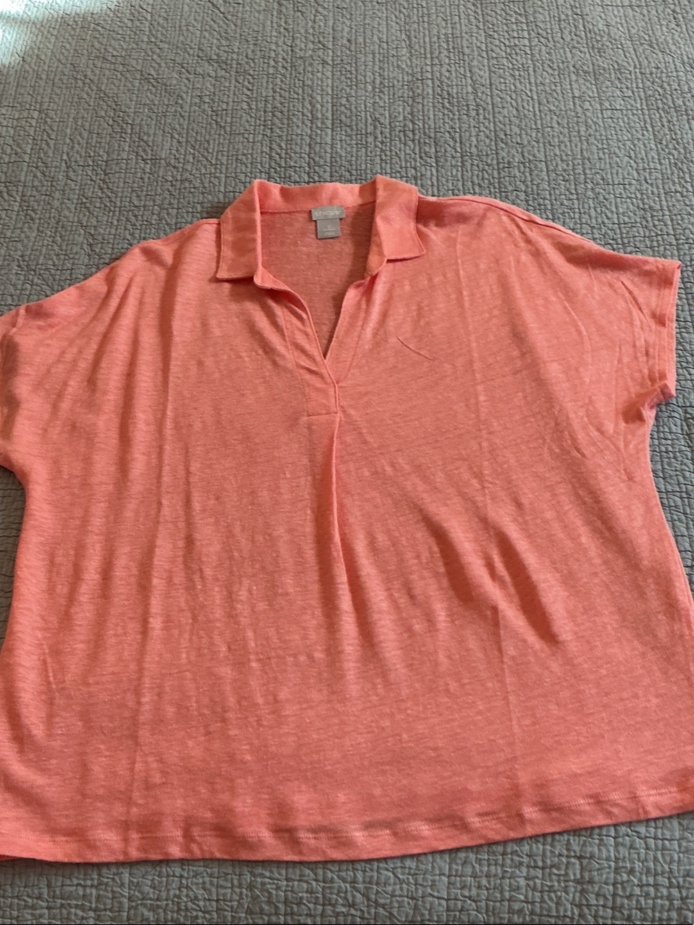 Chico's 100% Orange/Coral V-Neck Polo-Style Short Sleeve Top